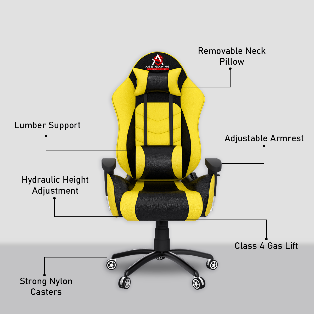 ASE Gaming Gold Series Gaming Chair With Metal Base(Yellow & Black)