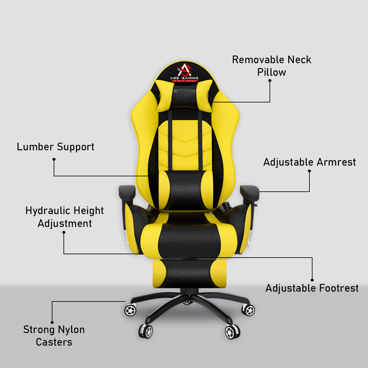 ASE Gaming Gold Series Gaming Chair With Footrest(Yellow & Black)