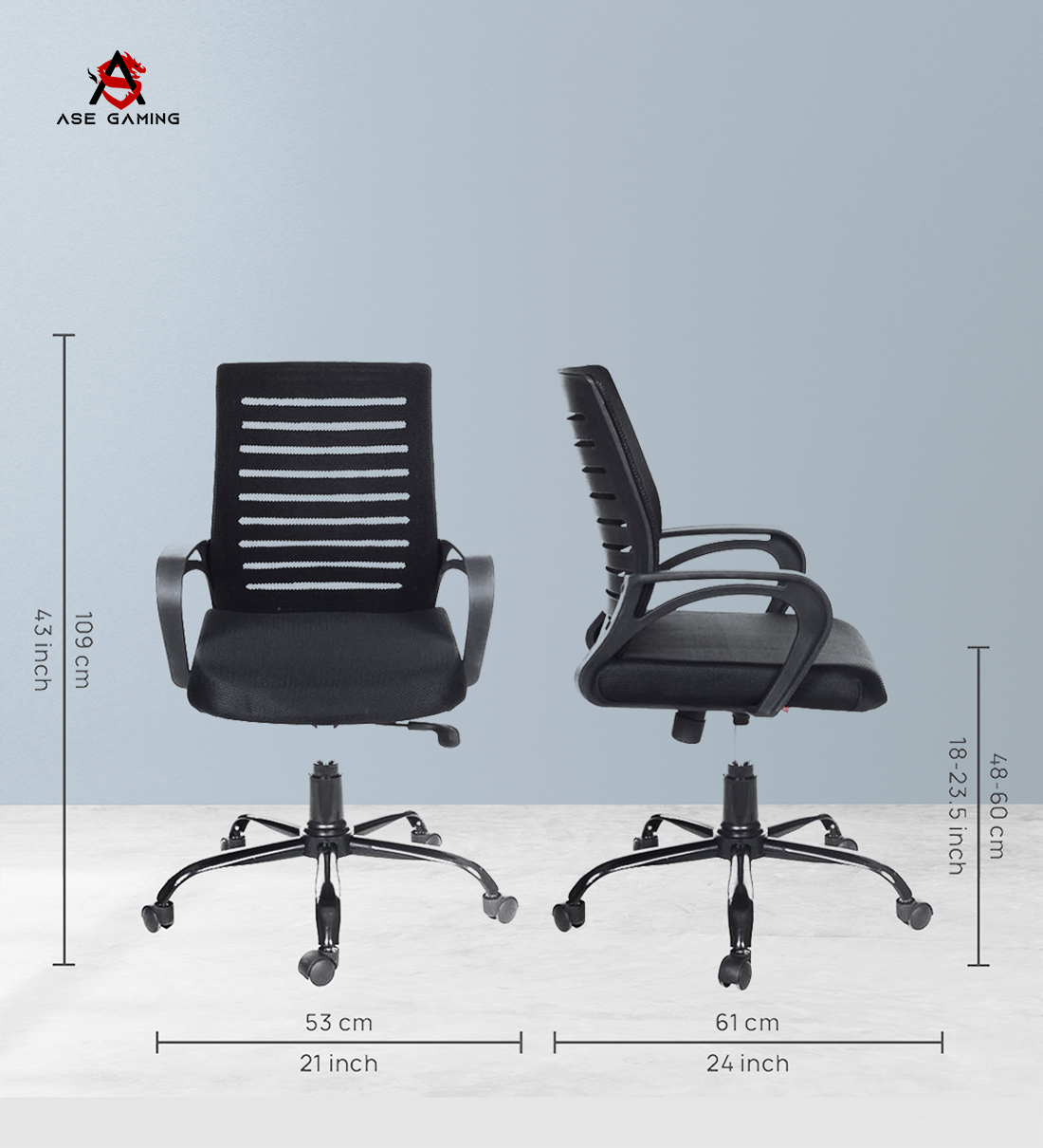 ASE Gaming Enigma Series Office Mesh Chair With Metal Base(Black)